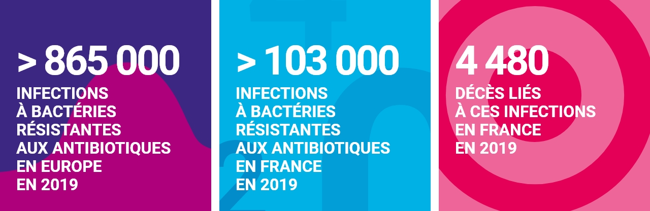 865 767 infections à bactéries résistantes aux antibiotiques en Europe en 2019. 103 672 infections à bactéries résistantes aux antibiotiques en France en 2019. 4 480 décès liés à ces infections en France en 2019.